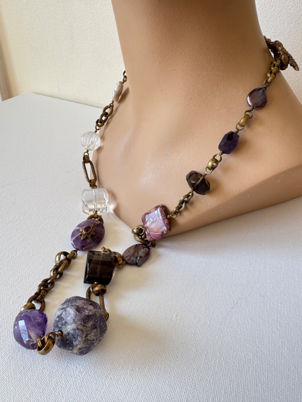 Stephen Dweck Bronze Amethyst Necklace Quartz MOP Mixed Gemstone NecklaceBeautif